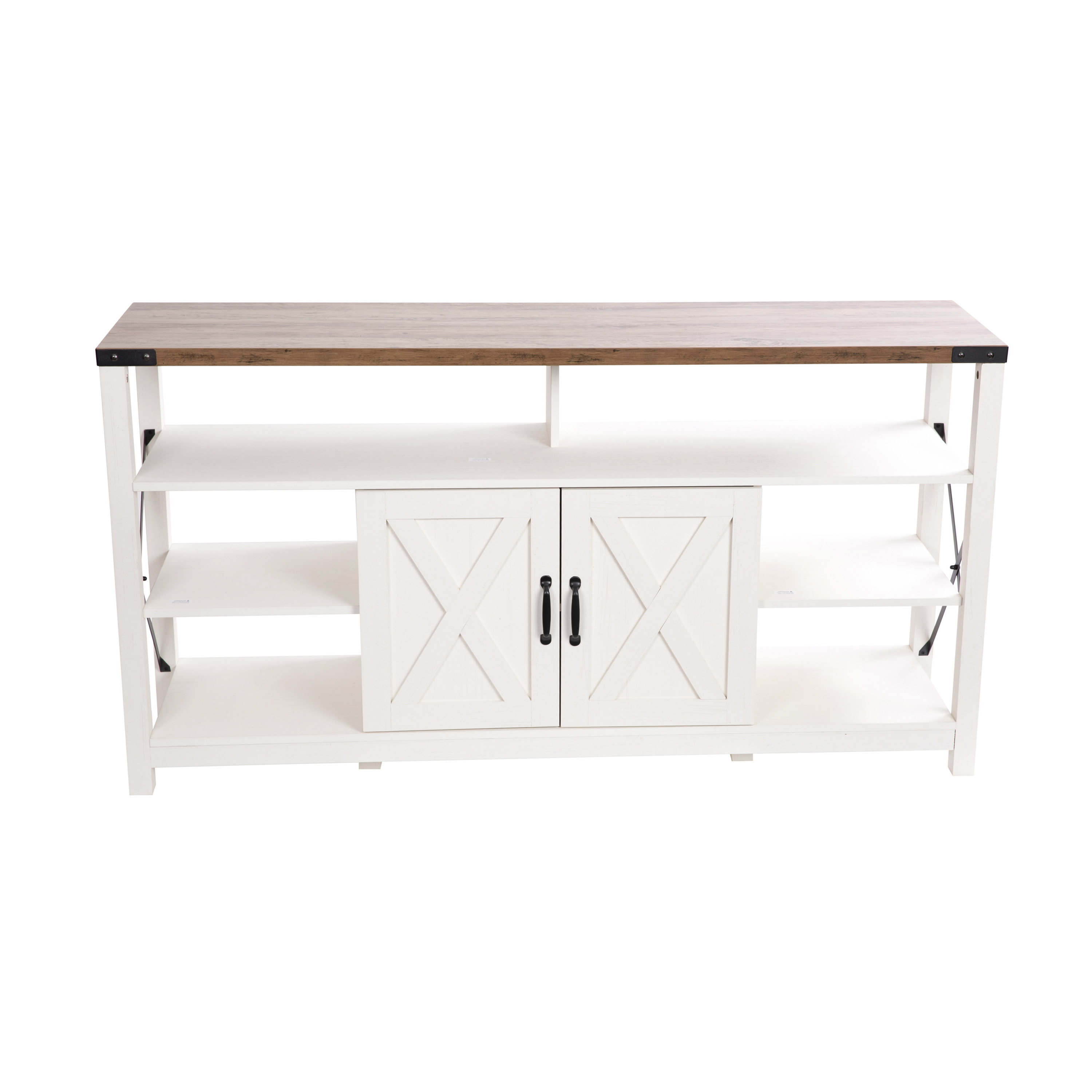 Flash Furniture ZG-025-WH-GG 60" Modern White/Rustic Oak TV Stand with Storage Cabinets and Shelves