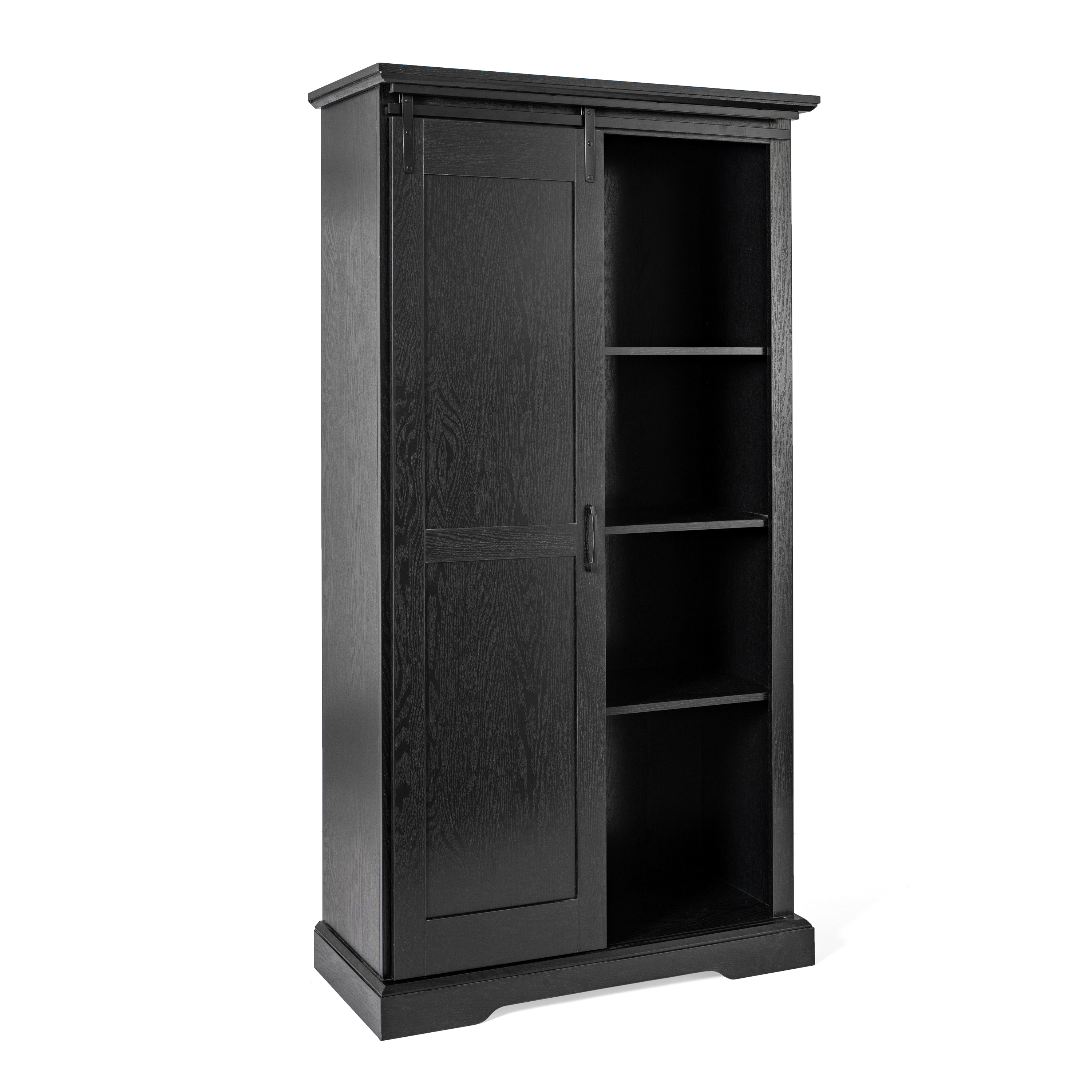 Flash Furniture ZG-026-BLK-GG 36" Black Rustic Farmhouse Storage Cabinet Bookcase with Sliding Barn Door