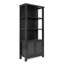 Flash Furniture ZG-027-BLK-GG Black Modern Farmhouse 3 Upper Shelf Wooden Bookcase with Glass Door Storage Cabinet