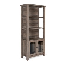 Flash Furniture ZG-027-GRYWSH-GG Gray Wash Modern Farmhouse 3 Upper Shelf Wooden Bookcase with Glass Door Storage Cabinet