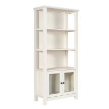 Flash Furniture ZG-027-WHT-GG White Modern Farmhouse 3 Upper Shelf Wooden Bookcase with Glass Door Storage Cabinet