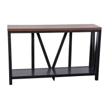 Flash Furniture ZG-034-BK-WAL-GG Farmhouse 2-Tier Console Walnut Finish Accent Table with Black Frame