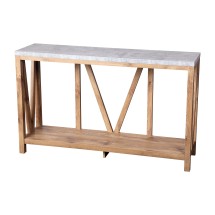 Flash Furniture ZG-034-WOAK-CONC-GG Farmhouse 2-Tier Accent Table -Warm Oak Finish Engineered Wood Frame - Concrete Finish Tabletop