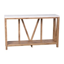 Flash Furniture ZG-034-WOAK-MARB-GG Farmhouse 2-Tier Marble Finish Accent Table with Warm Oak Frame