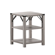 Flash Furniture ZG-035-GY-GG Farmhouse Wooden 3 Tier Gray Wash End Table with Black Accents and Cross Bracing