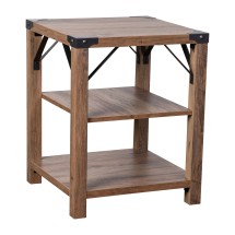 Flash Furniture ZG-035-OAK-GG Farmhouse Wooden 3 Tier Rustic Oak End Table with Black Accents and Cross Bracing