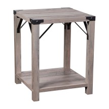 Flash Furniture ZG-036-GY-GG Farmhouse Wooden 2 Tier Gray Wash End Table with Black Accents and Cross Bracing