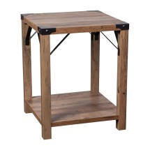 Flash Furniture ZG-036-OAK-GG Farmhouse Wooden 2 Tier Rustic Oak End Table with Black Accents and Cross Bracing