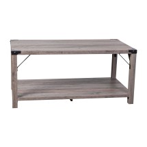Flash Furniture ZG-037-GY-GG Farmhouse Wooden 2 Tier Gray Wash Coffee Table with Black Accents and Cross Bracing