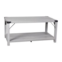 Flash Furniture ZG-037-LTGY-GG Farmhouse Wooden 2 Tier Aspen Gray Coffee Table with Black Accents and Cross Bracing
