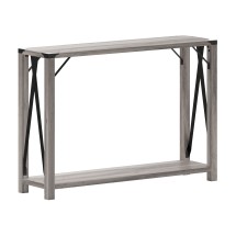 Flash Furniture ZG-038-GY-GG Farmhouse Wooden 2 Tier Gray Wash Entry Table with Black Accents and Cross Bracing