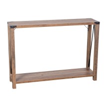 Flash Furniture ZG-038-OAK-GG Farmhouse Wooden 2 Tier Rustic Oak Entry Table with Black Accents and Cross Bracing