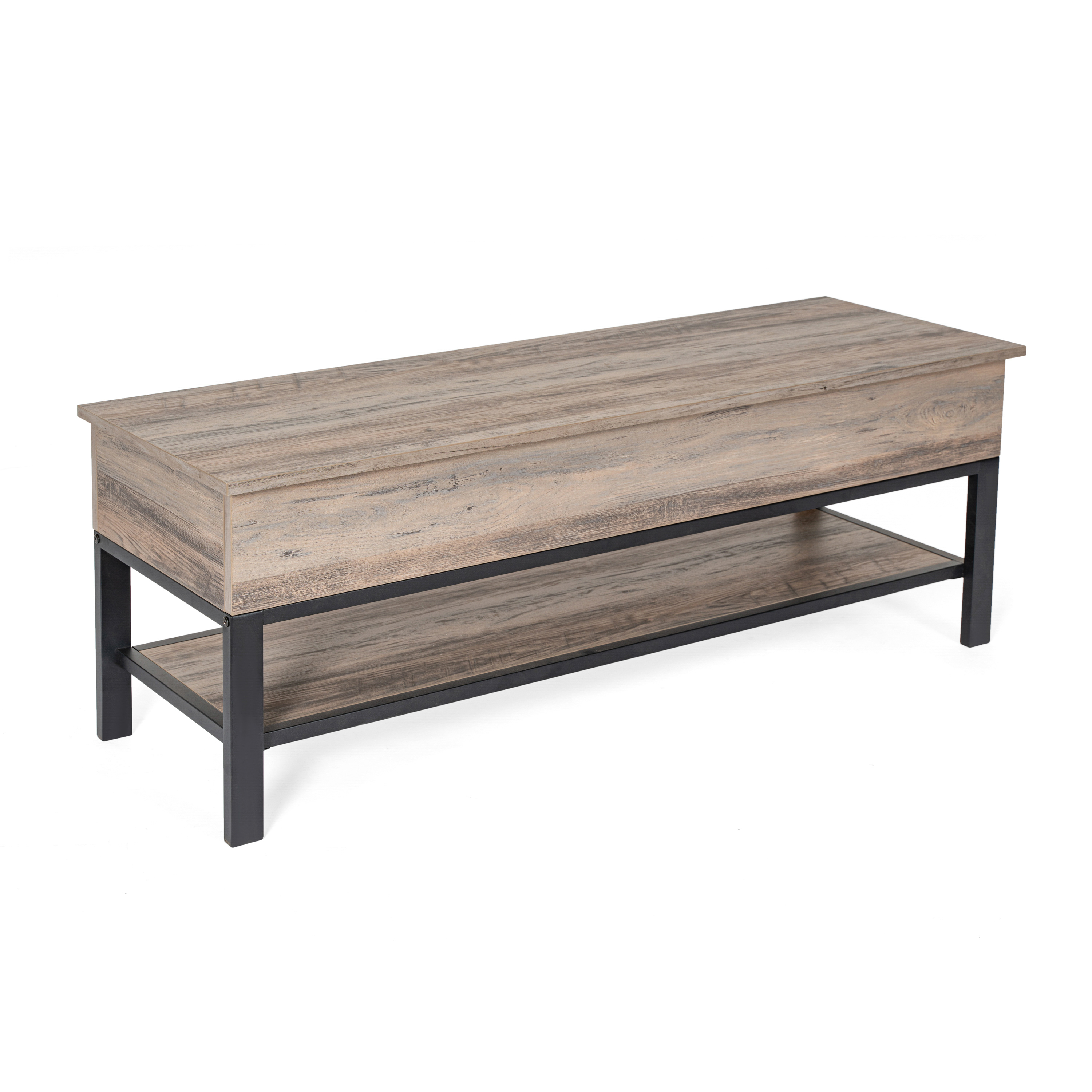 Flash Furniture ZG-075-GY-GG Farmhouse Gray Wash Entryway Storage Bench with Lower Shelf