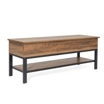 Flash Furniture ZG-075-OAK-GG Farmhouse Rustic Oak Entryway Storage Bench with Lower Shelf