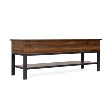 Flash Furniture ZG-075-WAL-GG Farmhouse Walnut Entryway Storage Bench with Lower Shelf