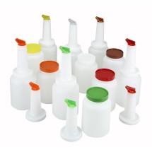 Winco PPB-1MX Liquor and Juice Multi-Pour Set with Assorted Color Spouts and Lids 1 Qt.