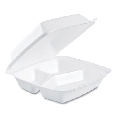 Foam Container, Hinged Lid, 3-Comp, 8 3/8 x 7 7/8 x 3 1/4, 200/Carton