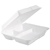 Dart 3-Compartment Foam Hinged Lid Containers, Performer Perforated Lid, 9.3&quot; x 9.5&quot; x 3&quot;