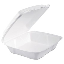 Dart Foam Hinged Lid Containers, 9.375&quot; x 9.375&quot; x 3&quot;, 200/Carton
