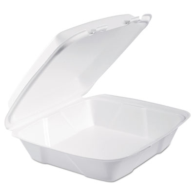 Foam Hinged Lid Containers, 9.375 x 9.375 x 3, White, 200/Carton