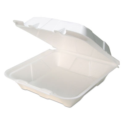 Foam Hinged Lid Containers, White, 9 x 9 x 3.5, 150/Carton