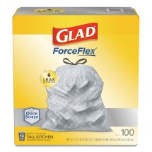 Glad Forceflex 13 Gallon Drum Kitchen Bag, .95ml, 100/Carton