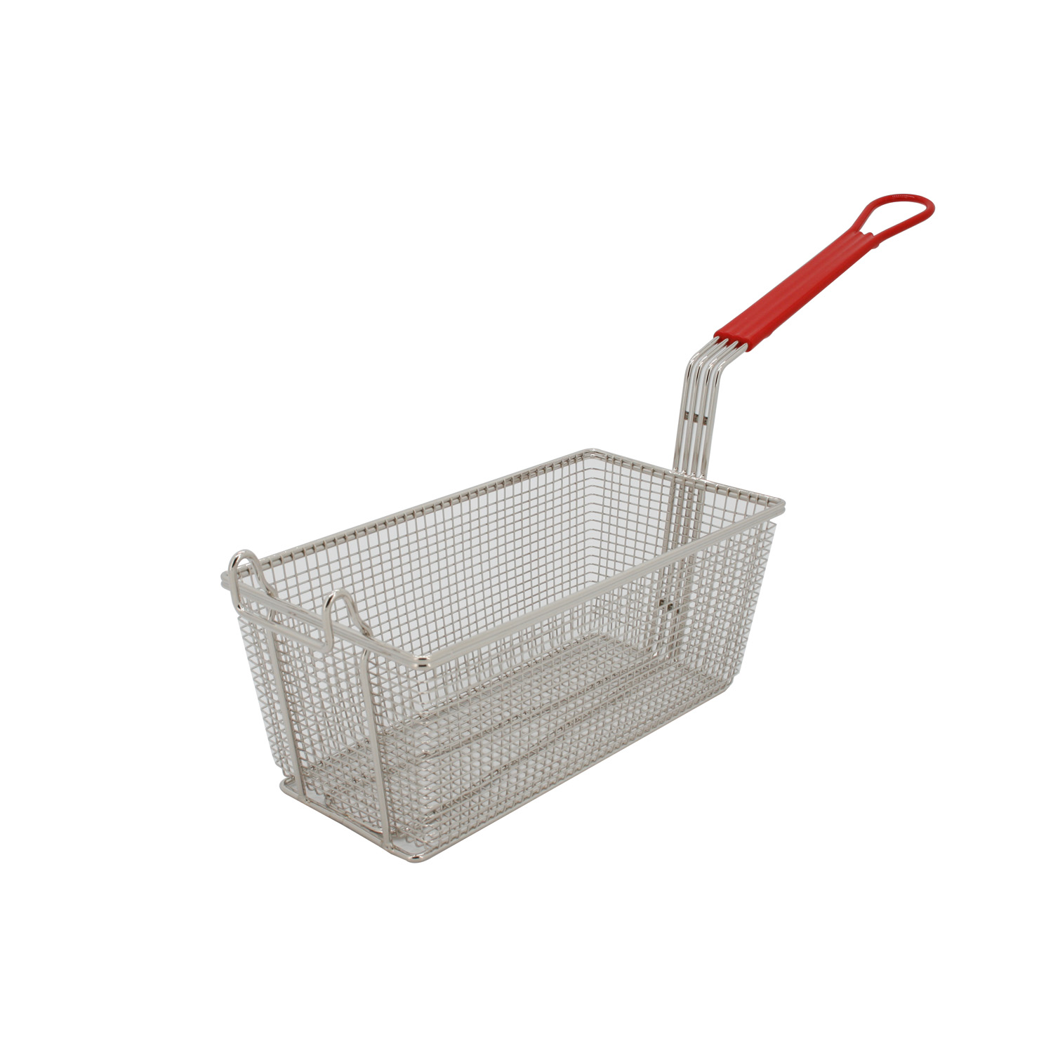CAC China SPFB-4 Nickel-Plated Fry Basket with Red Handle 12-7/8" x 6-5/8" x 5-3/8"