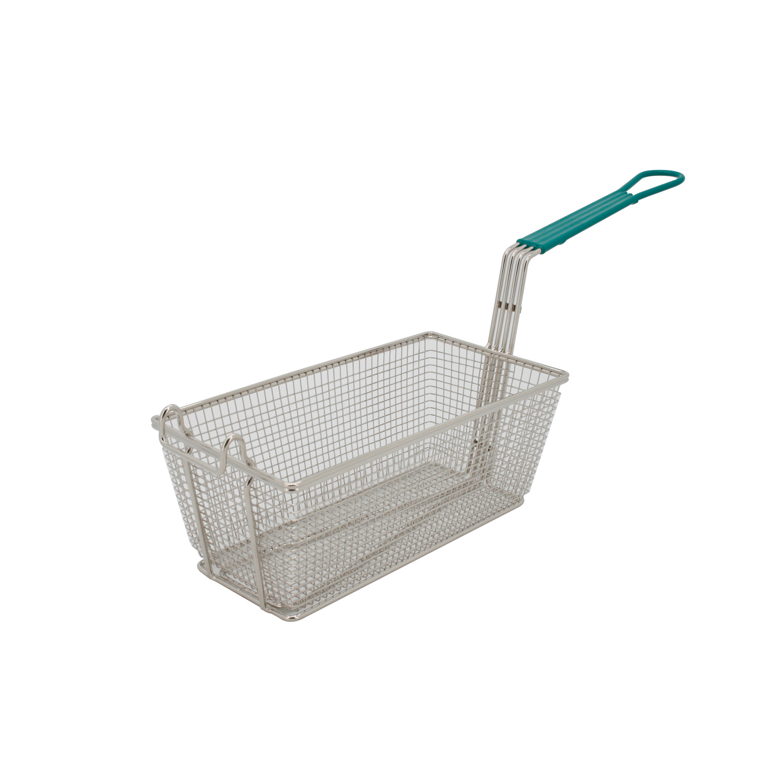 CAC China SPFB-5 Nickel-Plated Fry Basket with Green Handle 13" x 6-3/4" x 5-1/8"