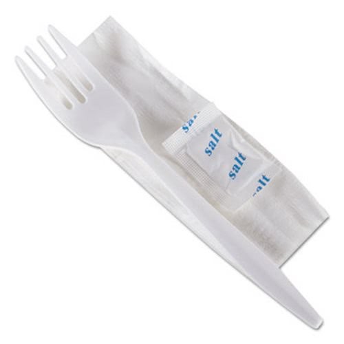 GEN Wrapped Cutlery Kit, 6 1/4", Fork/Napkin/Salt, White 500/Carton