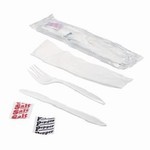 Gen Wrapped Cutlery Kit, 6 1/4", Fork/Knife/Napkin/Salt/Pepper, White 500/Carton