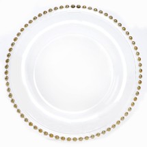Ya Ya Creations CHRG_4239_GOLD Glass Gold Beaded 13&quot; Charger Plate