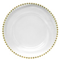 Jay Companies 1900007 Gold Beaded Glass Round 13&quot; Charger Plate