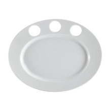 CAC China RCN-GP51 Clinton Rolled Edge Sauce Platter for 3 Sauce Cups, 15&quot; x 11 3/4&quot;