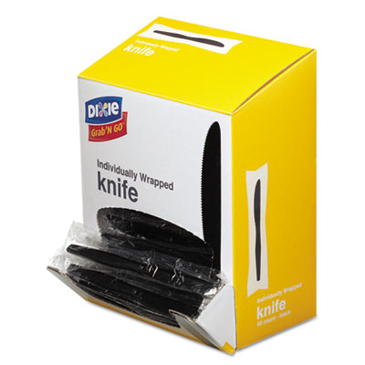 Grab'N Go Wrapped Cutlery, Knives, Black, 90/Box, 6 Box/Carton