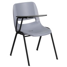 Flash Furniture RUT-EO1-GY-RTAB-GG Gray Ergonomic Shell Chair with Right Handed Flip-Up Tablet Arm