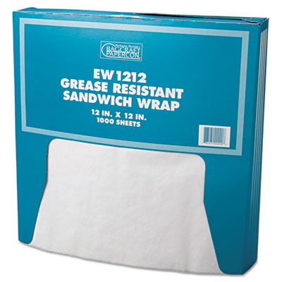 Grease-Resistant Paper Wraps and Liners, 12 x 12, White, 1000/Box, 5 Boxes/Carton