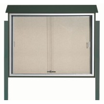 Aarco Products PLDS3645DPP-4 Green Sliding Door Plastic Lumber Message Center with Vinyl Board with Posts, 45&quot;W x 36&quot;H