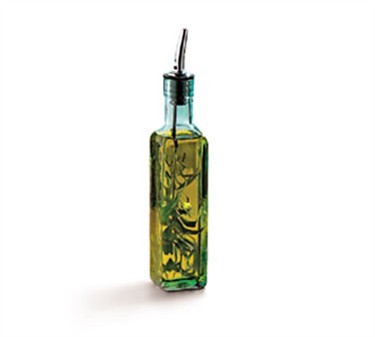 TableCraft 9085 Green Glass 8-1/2 oz. Prima Olive Oil Bottle with Pourer & Cork