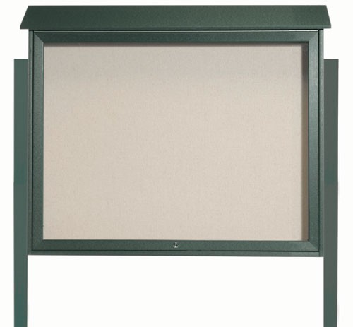 Aarco Products PLD3645TDPP-4 Green Top Hinged Single Door Plastic Lumber Message Center with Vinyl Board with Posts, 45"W x 36"H