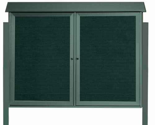 Aarco Products PLD4052-2LDPP-4 Green Two Door Hinged Door Plastic Lumber Message Center with Letter Board with Posts, 52"W x 40"H
