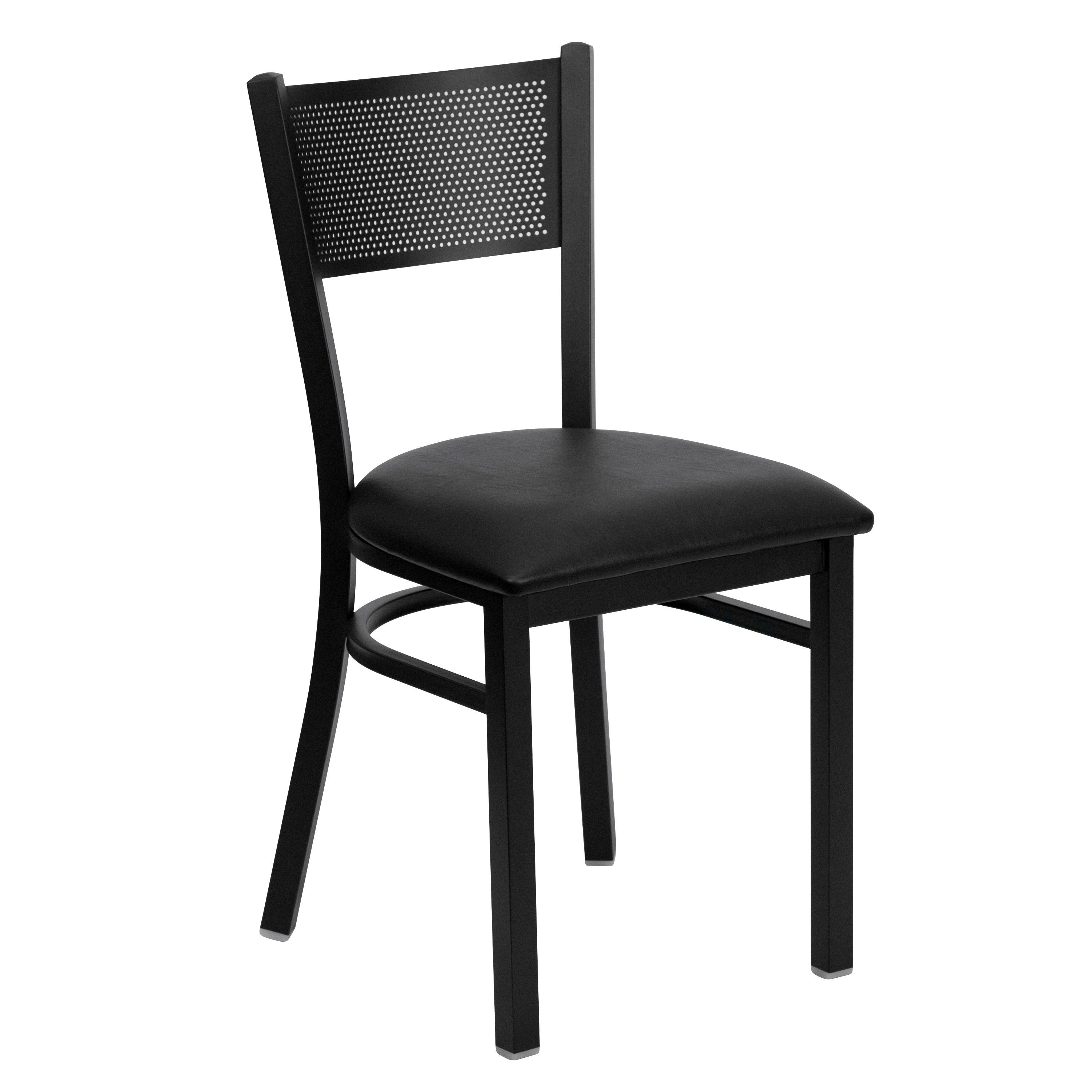 Flash Furniture XU-DG-60115-GRD-BLKV-GG Grid Back Black Metal Restaurant Chair with Black Vinyl Seat