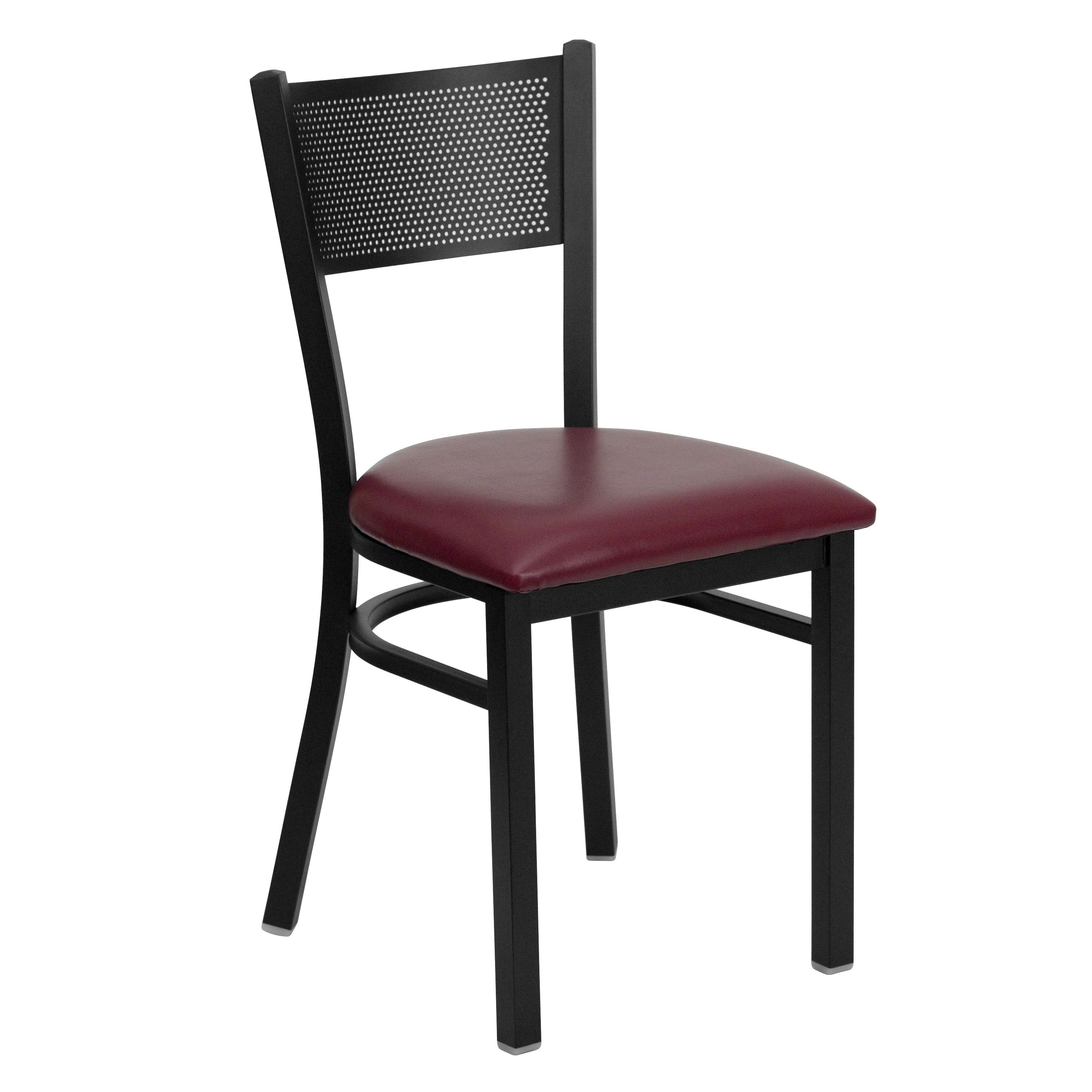 Flash Furniture XU-DG-60115-GRD-BURV-GG Grid Back Black Metal Restaurant Chair with Burgundy Vinyl Seat