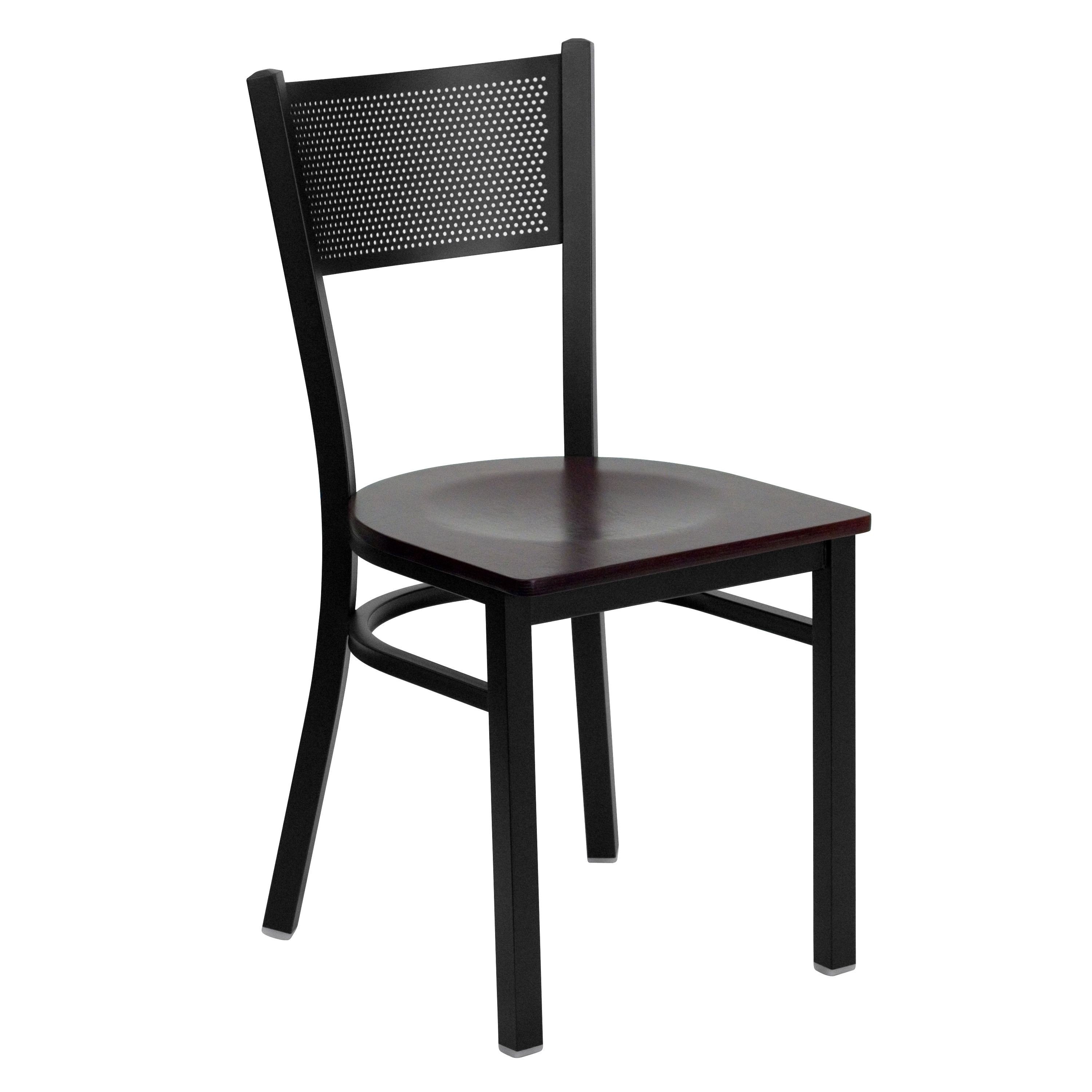 Flash Furniture XU-DG-60115-GRD-MAHW-GG Grid Back Black Metal Restaurant Chair with Mahogany Wood Seat
