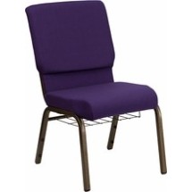 Flash Furniture FD-CH02185-GV-ROY-BAS-GG HERCULES Series 18.5&quot; Royal Purple Church Chair with Book Rack, Gold Vein Frame
