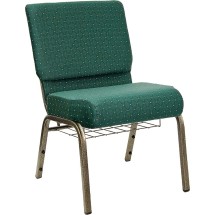 Flash Furniture FD-CH0221-4-GV-S0808-BAS-GG HERCULES Series 21" Extra Wide Green Dot Fabric Church Chair with Book Basket, Gold Vein Frame