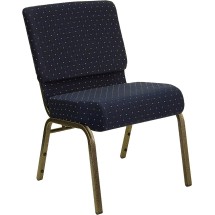 Flash Furniture FD-CH0221-4-GV-S0810-GG HERCULES Series 21&quot; Extra Wide Navy Blue Dot Fabric Church Chair with Gold Vein Frame