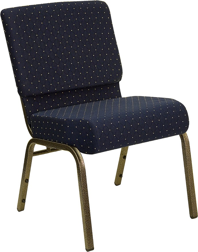 Flash Furniture FD-CH0221-4-GV-S0810-GG HERCULES Series 21" Extra Wide Navy Blue Dot Fabric Church Chair with Gold Vein Frame