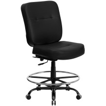 Flash Furniture WL-735SYG-BK-LEA-D-GG HERCULES Series Big &#38; Tall Black Leather Drafting Stool with Extra Wide Seat, 400 Lb. Capacity