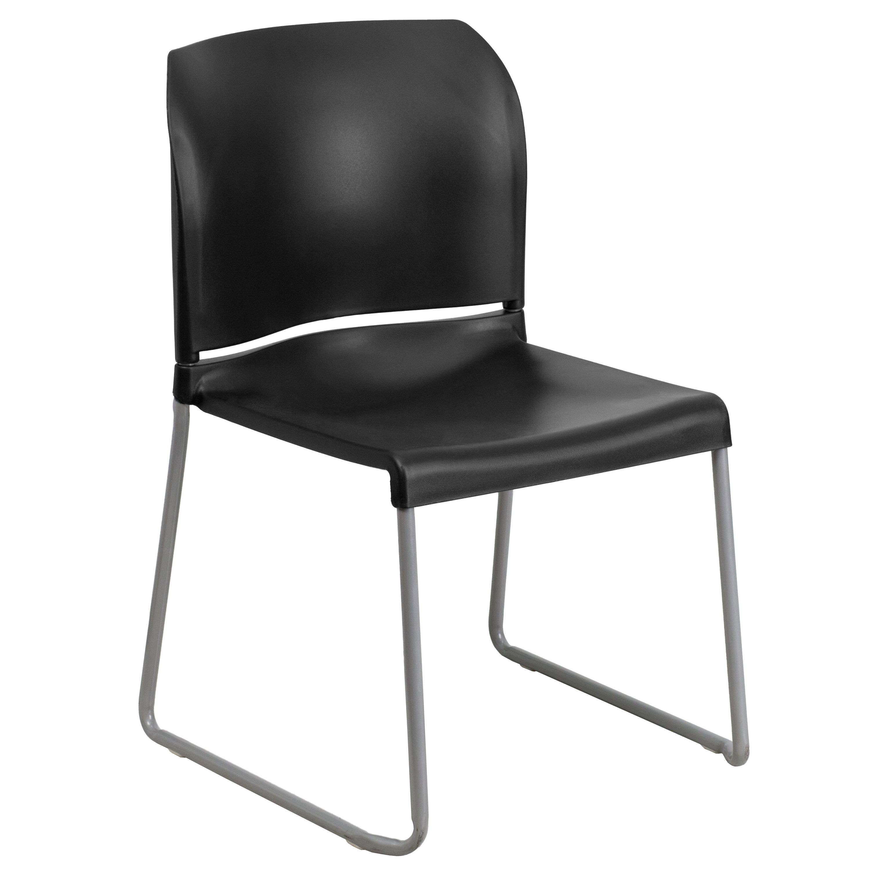 Flash Furniture RUT-238A-BK-GG HERCULES Series 880 Lb. Capacity Black Full Back Contoured Stack Chair with Sled Base