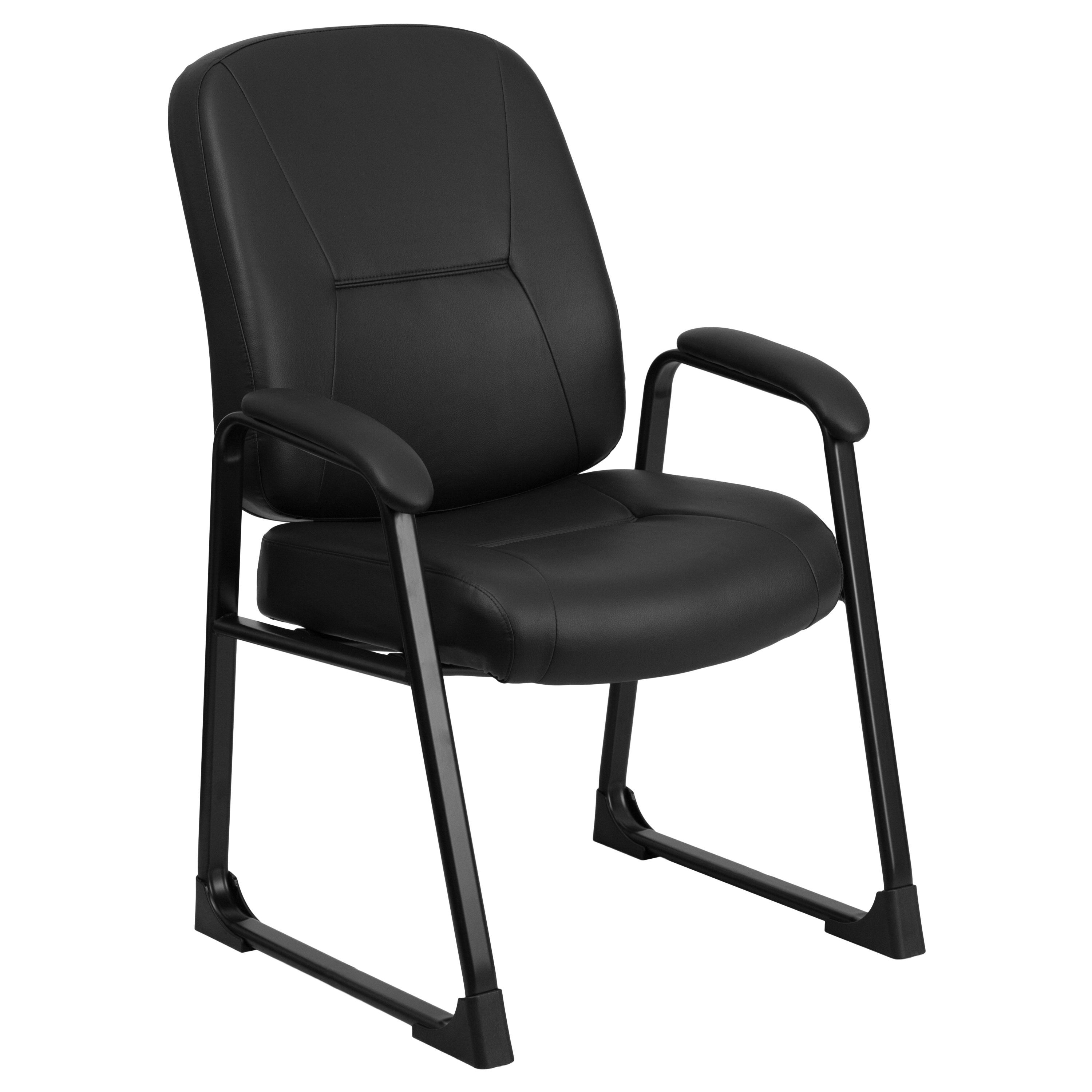 Flash Furniture WL-738AV-LEA-GG HERCULES Series Big & Tall 400 Lb. Capacity Black Leather Executive Side Chair with Sled Base